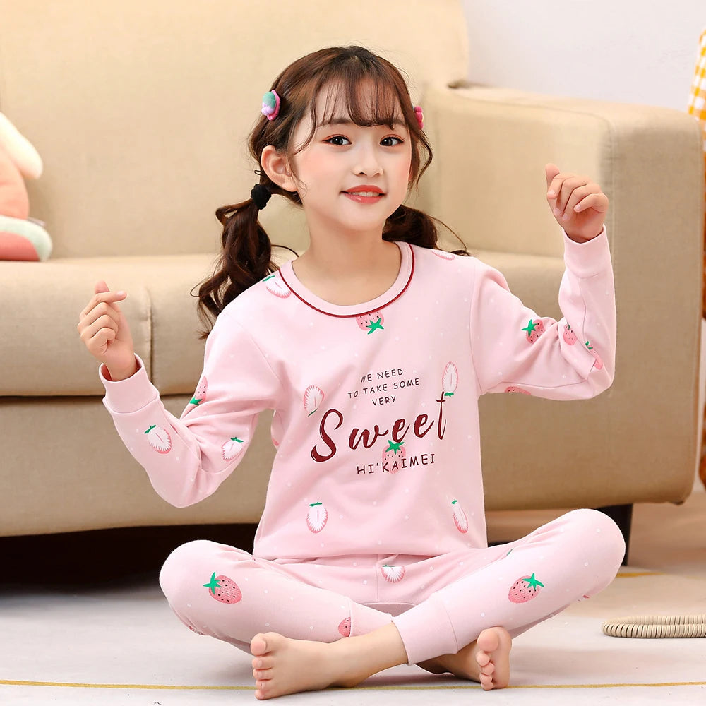 Girls Pajamas Sets 2 to 3 4 5 6 7 8 9 10 11 12 13 14 Years Cotton 100 Toddler Kids Pijamas Long Sleeve Cute Pyjama Pink Cat Pjs