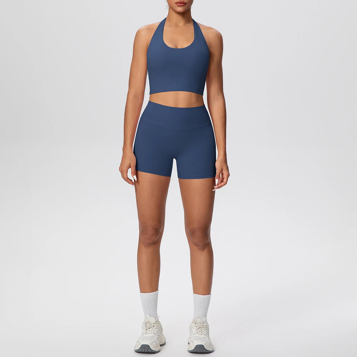 Woman Gym Yoga Set High Waisted Lifting Buttocks Sports Yoga Shorts Breathable Sexy Beautiful Back Halter Bra Chest Pad Yoga Set