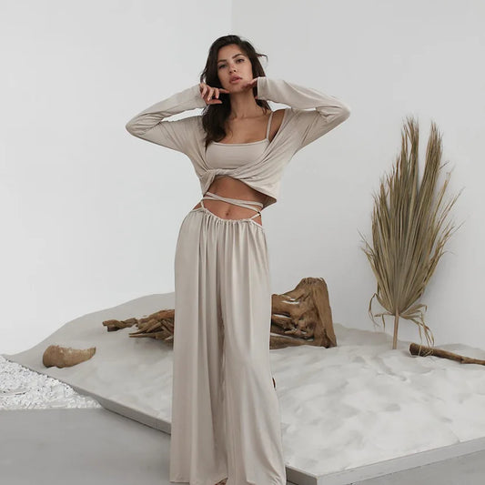 New 2025 Spring Autumn Underwear Long Pants Long Sleeve Pajama 3-Piece Set Fashionable and Comfortable Home Clothes Loungewear