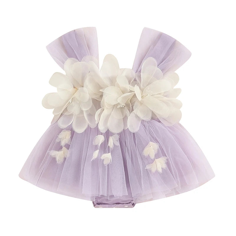 Summer Infant Baby Girls Rompers Dress Sleeveless 3D Flower Decor Tulle Patchwork Newborn Infant Jumpsuit Toddler Clothes