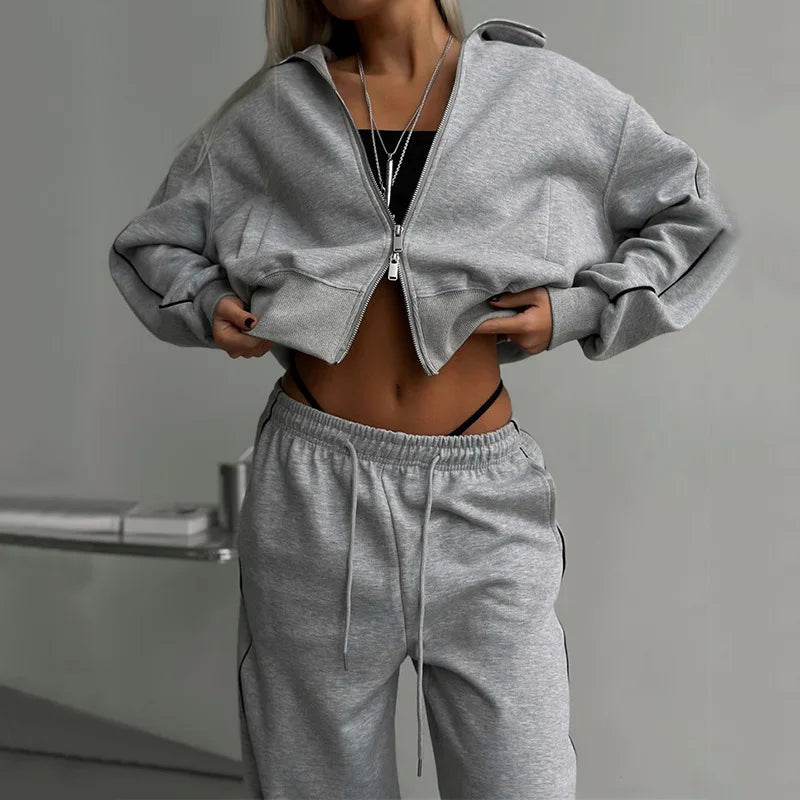 Women Two Piece Sets Pant Set Tracksuit Sport Jogger Y2k Sweatshirts Autumn Sports Jacket Elastic Waist Pants Matching Sets 2025