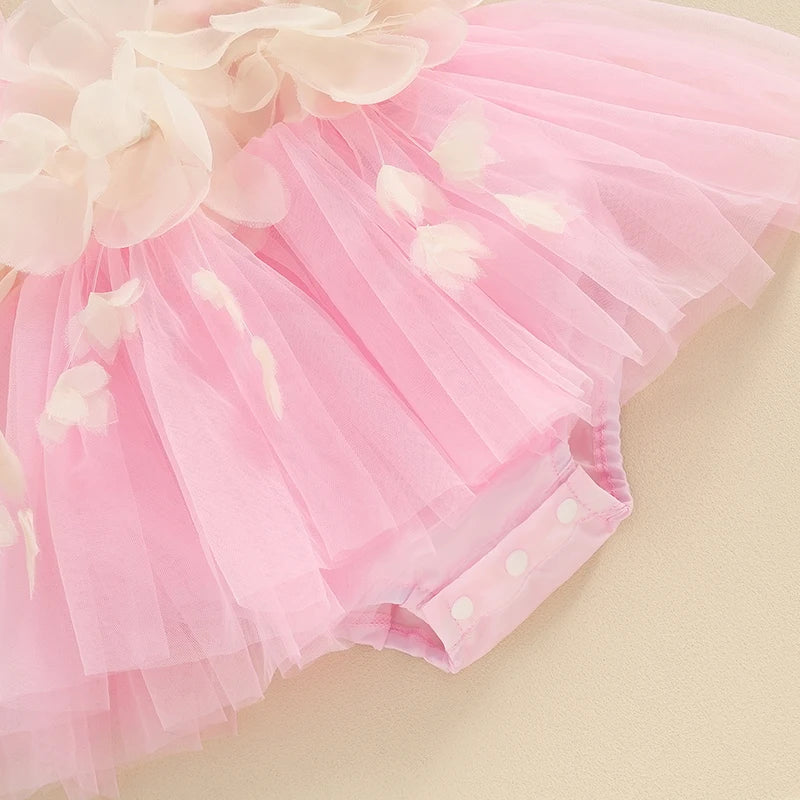 Summer Infant Baby Girls Rompers Dress Sleeveless 3D Flower Decor Tulle Patchwork Newborn Infant Jumpsuit Toddler Clothes