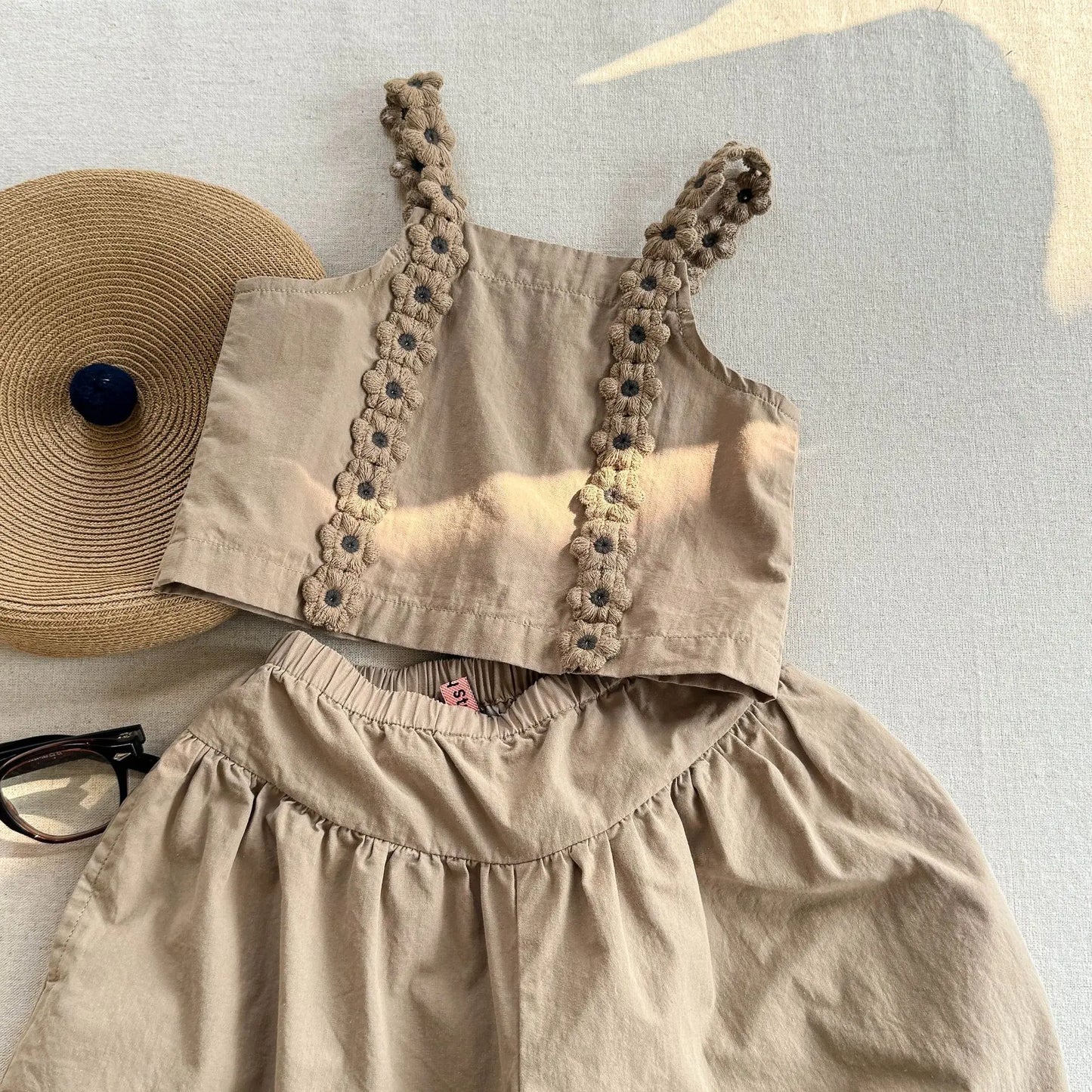 6094 Korean Children's Clothing Set Summer 2025 New Girl's Suit Suspender Shirt+Pant Casual Girl's Two Piece Suit