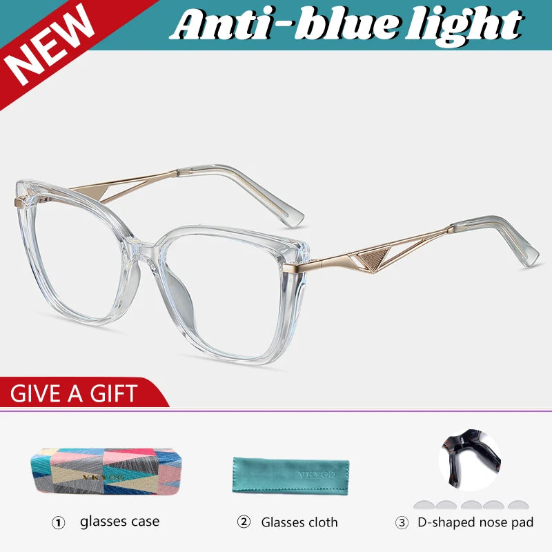 VICKY New Geometric Square Frame Fashion Design Women's Anti-Blue Light Reading Glasses Customizable Prescription 87326