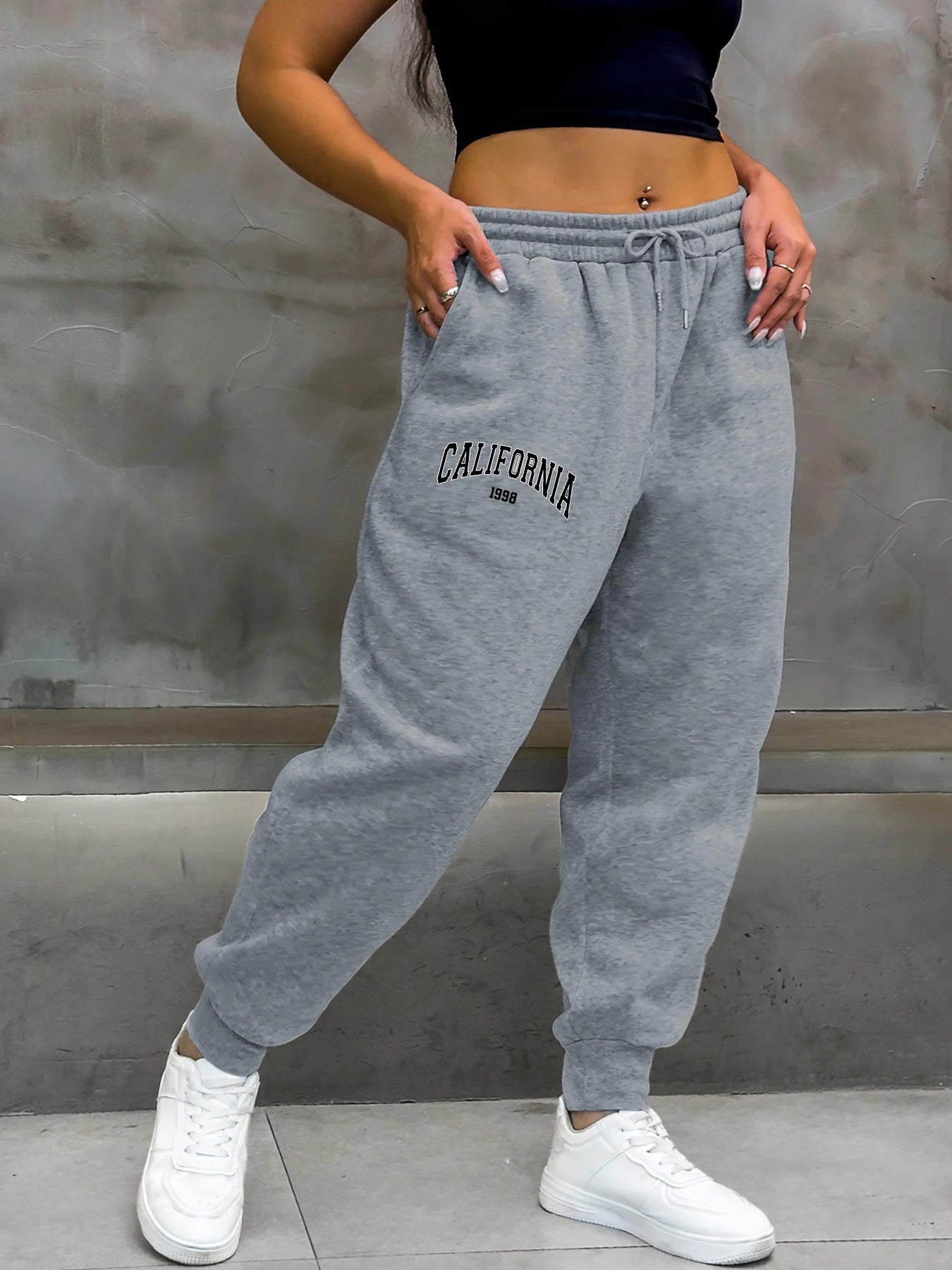 California 1998 Letter Printing Woman Sweatpants Fashion Comfy Long Pants Trendy Basic Trousers Casual Elastic Waist Pant