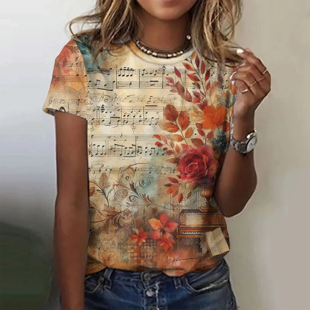 Summer Rose Music 3D Print T-shirts Women Streetwear Harajuku Casual Fashion Y2k Short Sleeve T Shirt O-neck Tees Tops Clothing