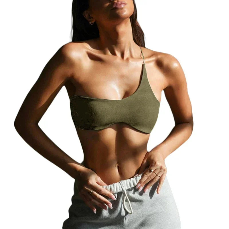 Stretchy Summer Corset Top Women Slim One-Shoulder Sleeveless Black Sexy Bodycon Club Crop Tops Jogger Tube Aesthetic Clothing