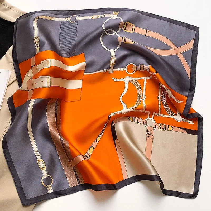 New 100% Real Silk Scarf For Woman Vintage Leopard Head Hair Scarfs Small Square Bandana Femme Office Neckerchief SD0201