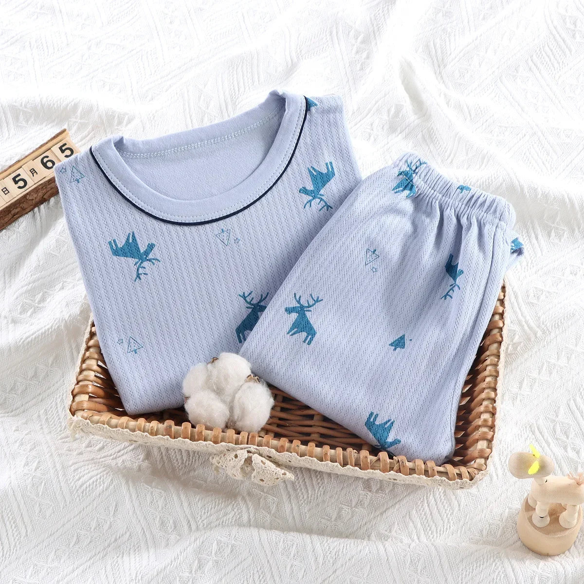 Kids Pajama Set Pure Cotton Cartoon Floral Boys Sleepwear Girls Loungewear Suit Children Sleep Set 1-6Y Soft Sleepwear Outfit