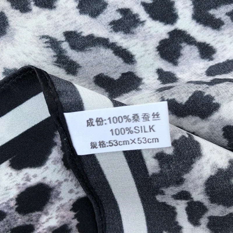 New 100% Real Silk Scarf For Woman Vintage Leopard Head Hair Scarfs Small Square Bandana Femme Office Neckerchief SD0201
