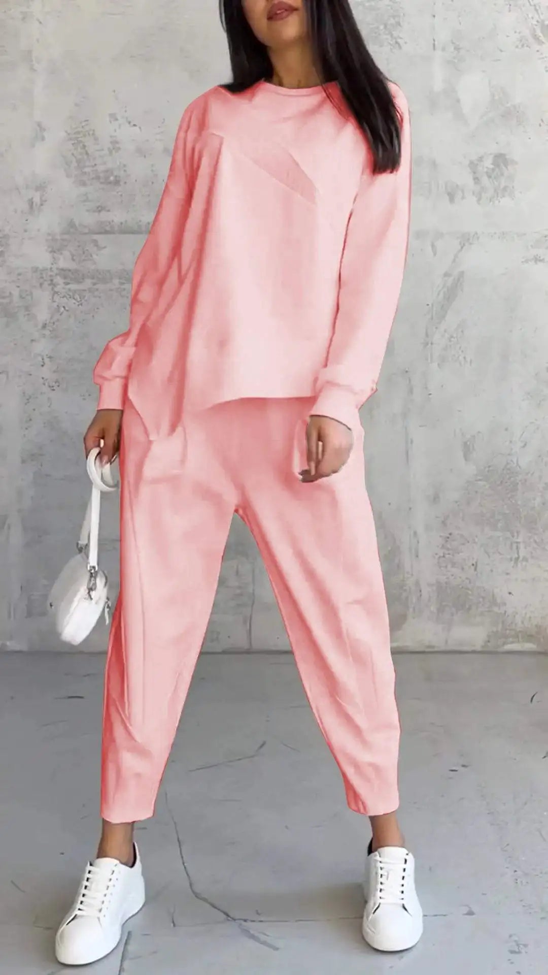 Women Casual Solid Set Fashion O Neck Long Sleeve Loose Top And Long Pants Two Piece Sets Lady Spring And Autumn Sports Sets