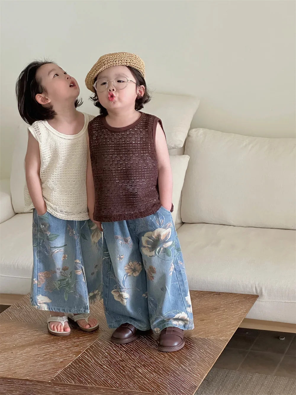 2025 Boys' SpringSummer Pants New Big Boy Printed Street Jeans Baby Korean Straight Leg Pants  Baby Boy Clothes