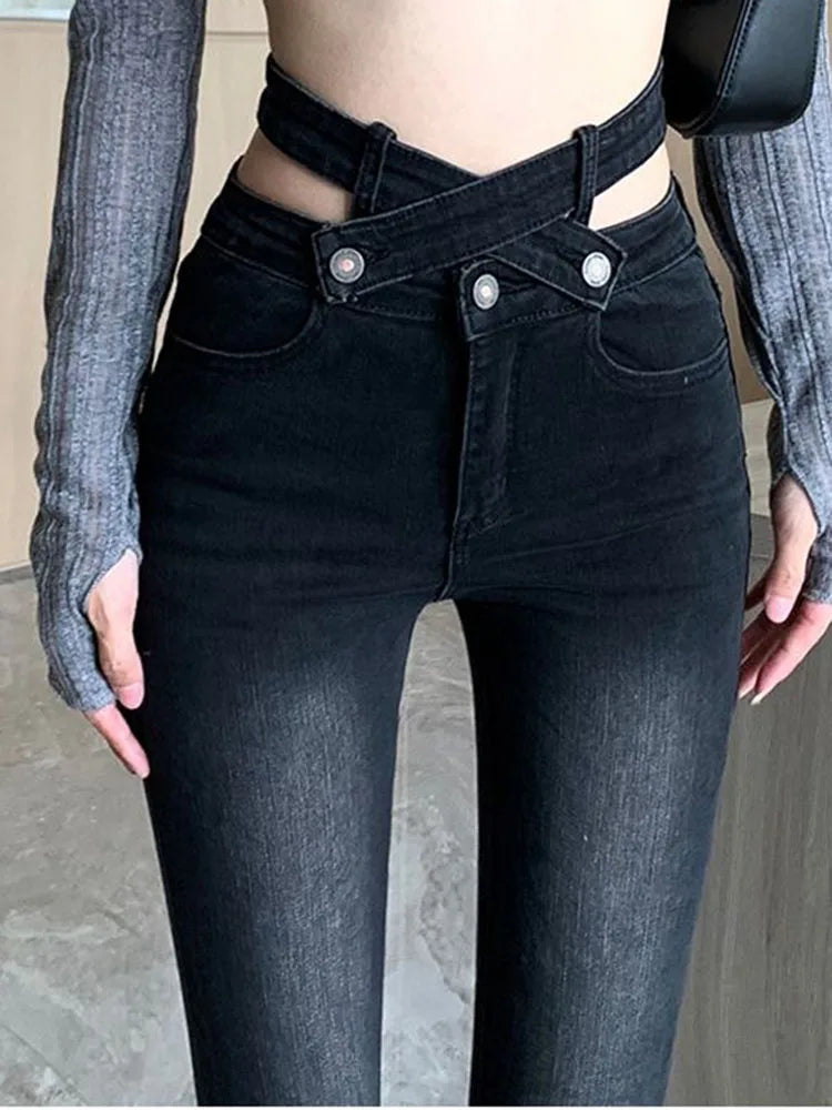 Sexy Y2k Design Skinny Flare Jeans Korean Fashion High Waist Vintage Stretch Boot Cut Denim Pants Casual Streetwear Vaqueros New