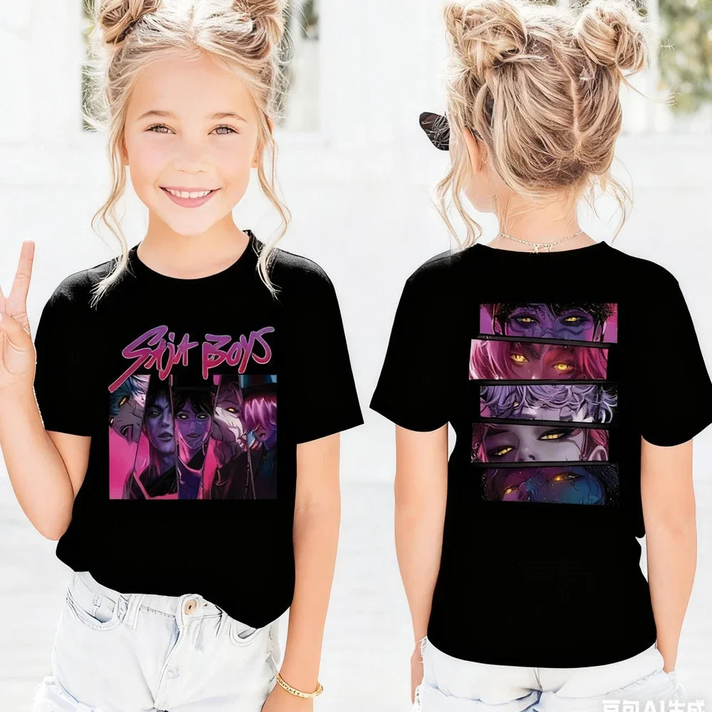 Kpop Demon Hunters Children's T Shirt Women Short Sleeve Saja Boys Kids Tee Kpop Demon Hunters Tshirt Boys Girls Family Clothing