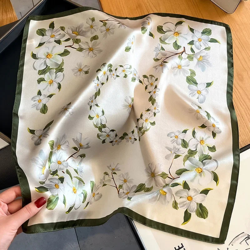 New 100% Real Silk Scarf For Woman Vintage Leopard Head Hair Scarfs Small Square Bandana Femme Office Neckerchief SD0201