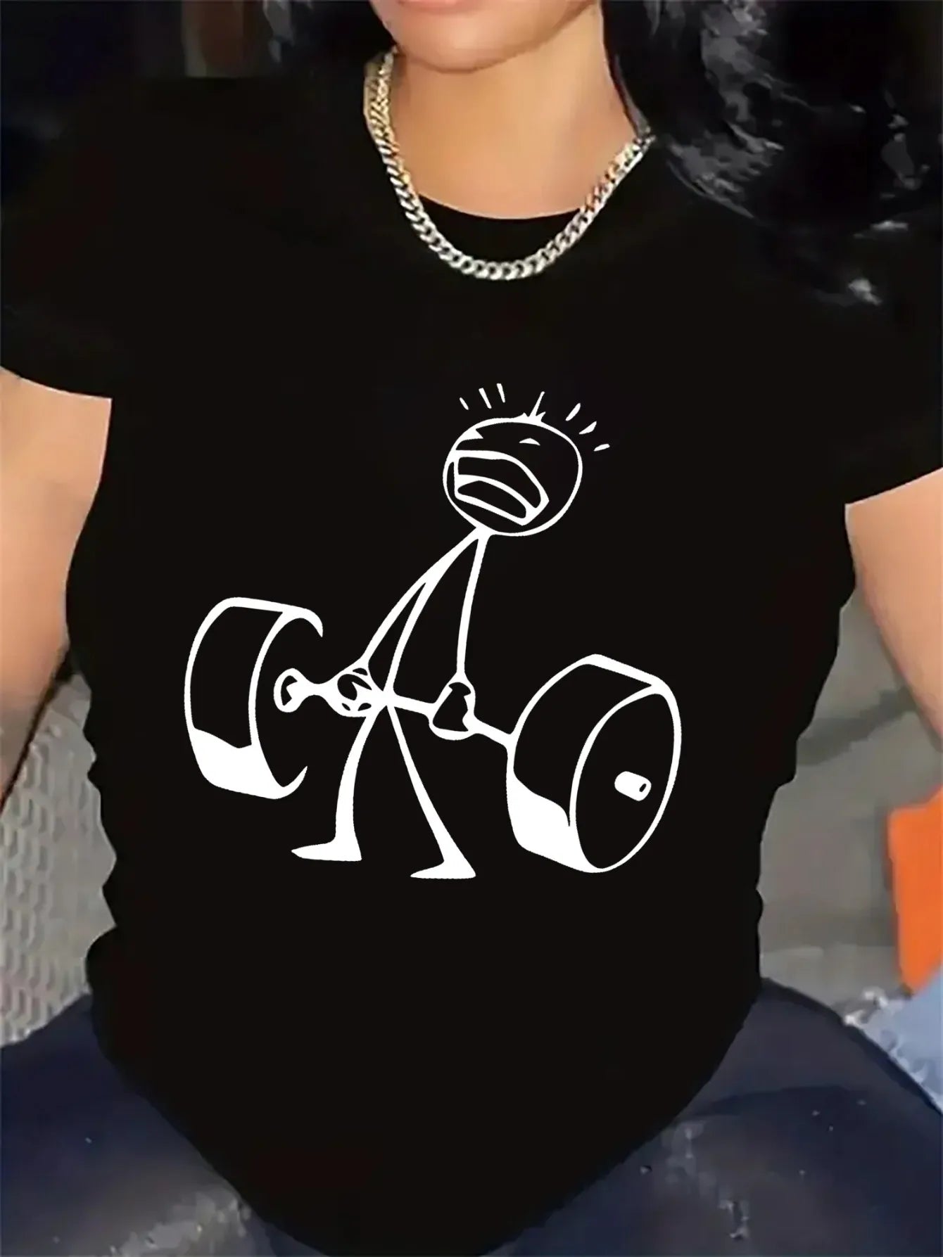 T-Shirt - White Graphic Print Tee with Dumbbell Design for Gym & Casual Wear Summer Short Sleeved Harajuku Streetwear Tops Tees
