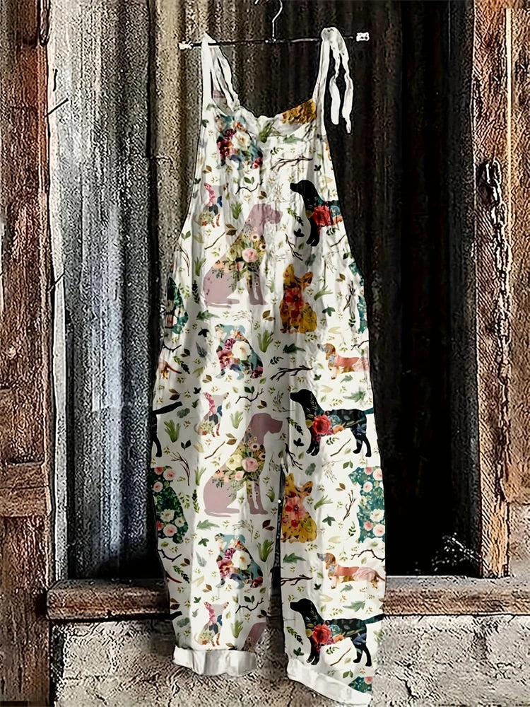 2025 Hot Women's Summer Fashion One-piece Suspender Pants Simple Comfortable Home Wide-leg Pants 3D Rooster Printed Work Pants