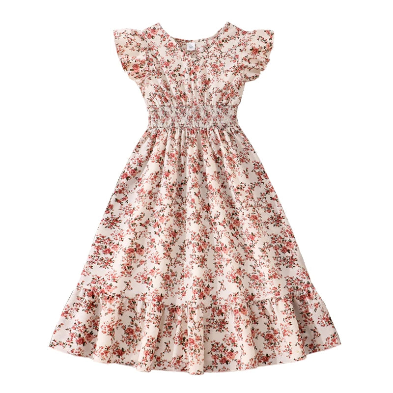 Girls Sleeveless Striped Navy Blue Dress Shirred-Waist Aline Dress Summer Tween Girls Dress Daily Casual Activity Baptism Dress