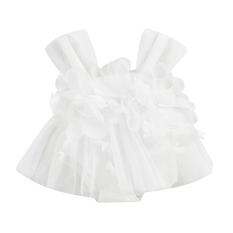 Summer Infant Baby Girls Rompers Dress Sleeveless 3D Flower Decor Tulle Patchwork Newborn Infant Jumpsuit Toddler Clothes