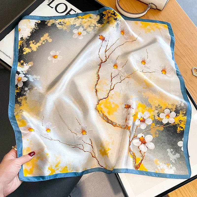 New 100% Real Silk Scarf For Woman Vintage Leopard Head Hair Scarfs Small Square Bandana Femme Office Neckerchief SD0201