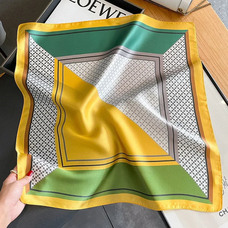New 100% Real Silk Scarf For Woman Vintage Leopard Head Hair Scarfs Small Square Bandana Femme Office Neckerchief SD0201