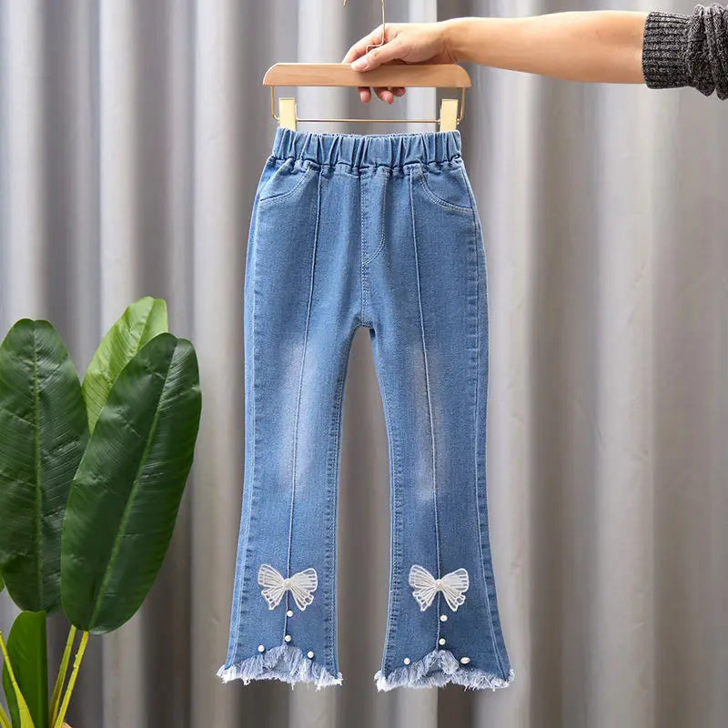 Spring Autumn Kids Baby Girls Cowboy Pants Baby Girls Jeans Casual Girls Jeans Children Clothing Kids Bell-bottoms Jeans