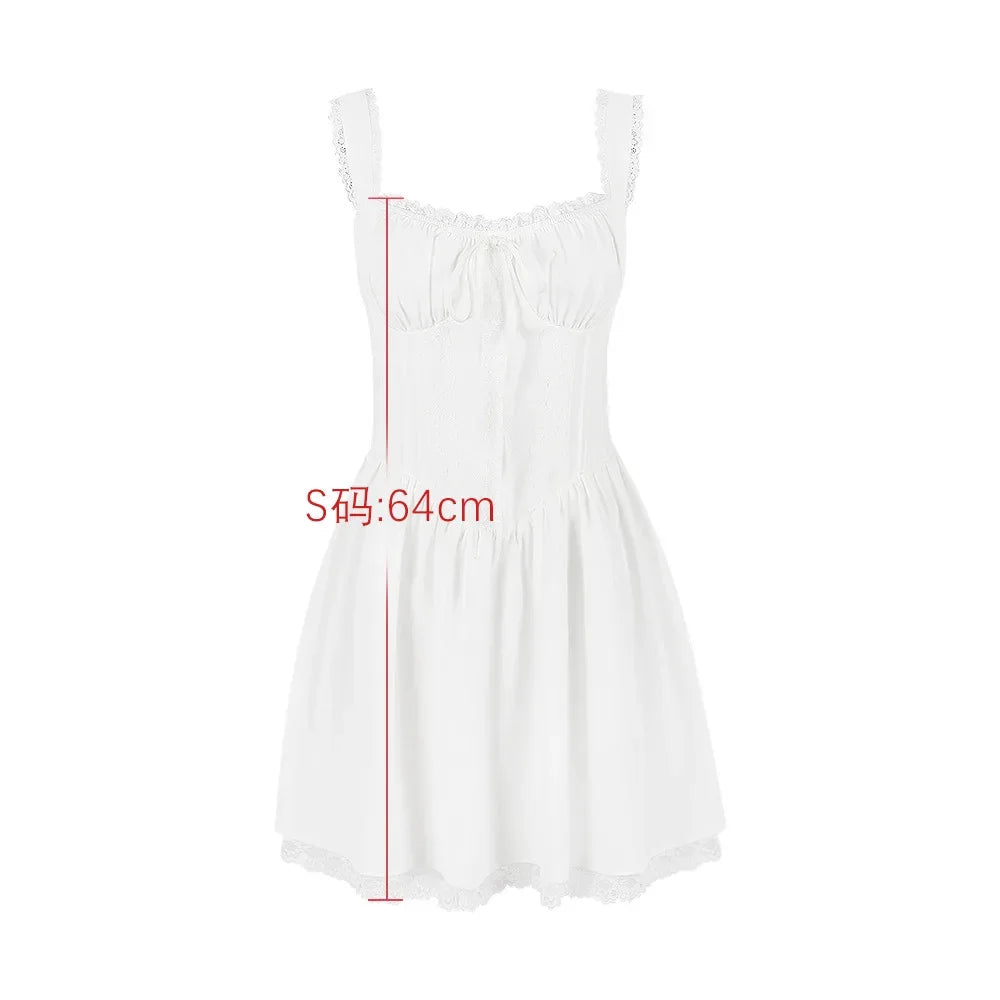 Mingmingx White A Line Party Dresses Women Mini Elegant Lace Up Holiday Dress Casual Spaghetti Strap Summer Women Clothing 2023