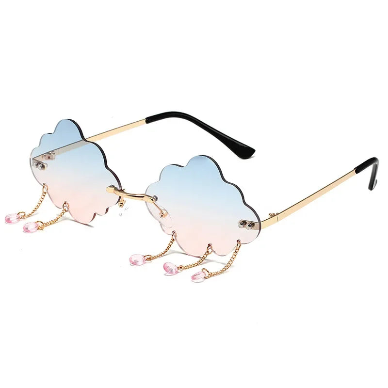 Fashion Rimless Cloud Rain Sunglasses Catwalk Women's Luxury Funny Sun Glasses Pink Shades For Women UV400 2024 Brand SG036