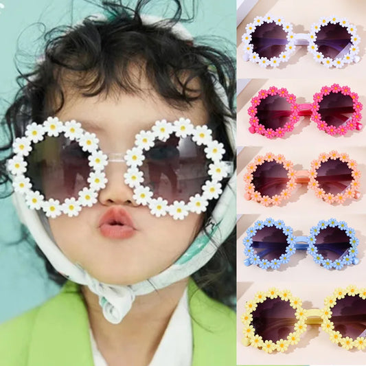 Round Flower Sun Glasses For Kids Cute Daisy Sunglasses Children Outdoor Sun Protection Shades Fashion Funny Party Eyewear