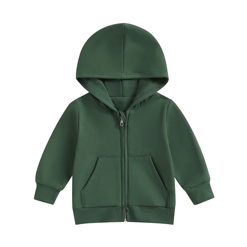 Solid Casual Zip Up Hooded Coat For Toddler Boys Girls Hoodies Jacket Long Sleeve Kids Coat Fall Winter Clothes Outerwear
