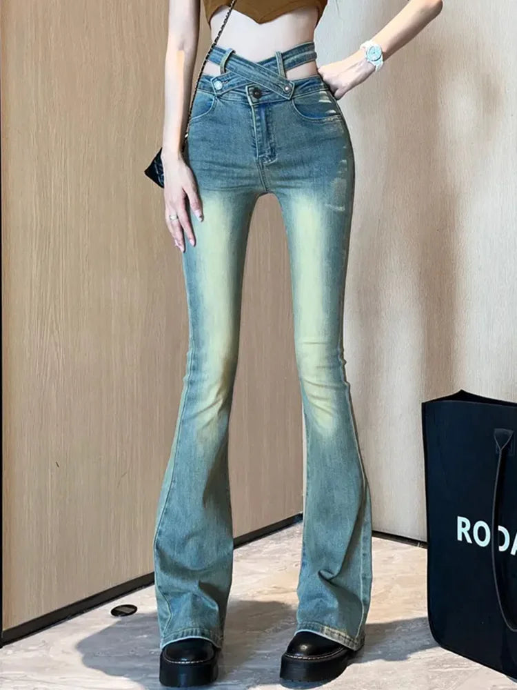 Sexy Y2k Design Skinny Flare Jeans Korean Fashion High Waist Vintage Stretch Boot Cut Denim Pants Casual Streetwear Vaqueros New