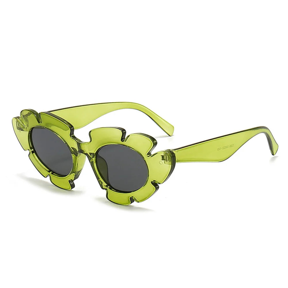 KLASSNUM Fashion Cat Eye Candy Colors Sunglasses Women Retro Brand Designer Flower Shape Eyewear Men Trending Sun Glasses UV400