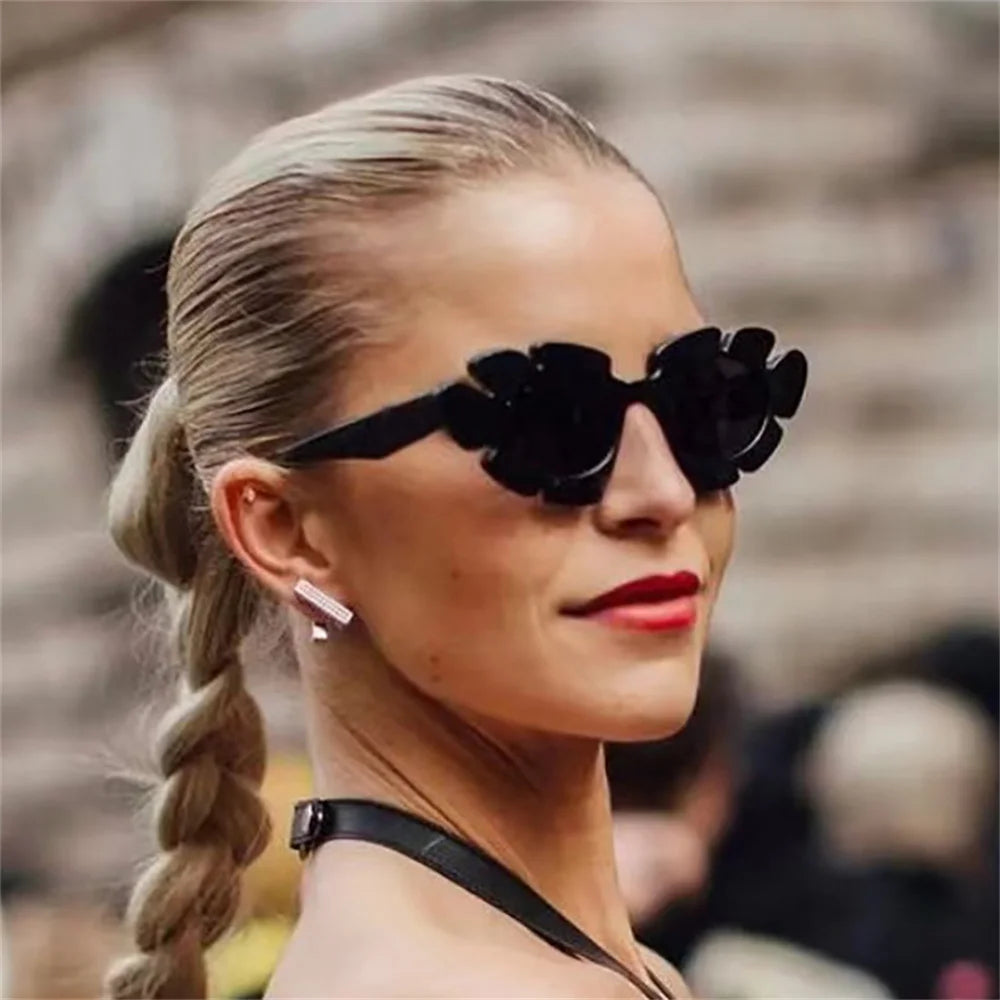KLASSNUM Fashion Cat Eye Candy Colors Sunglasses Women Retro Brand Designer Flower Shape Eyewear Men Trending Sun Glasses UV400