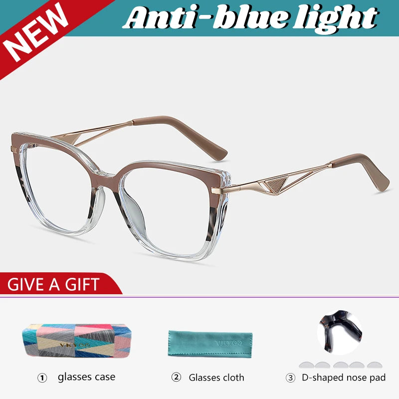 VICKY New Geometric Square Frame Fashion Design Women's Anti-Blue Light Reading Glasses Customizable Prescription 87326