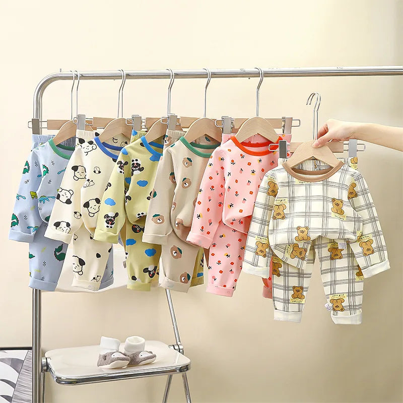 Kid Comfortable Pajamas Two Piece Set Multi Style Long Sleeve Top Trousers Pants Girl Boy Homewear Casual Children Cute Wear