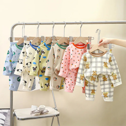 Kid Comfortable Pajamas Two Piece Set Multi Style Long Sleeve Top Trousers Pants Girl Boy Homewear Casual Children Cute Wear
