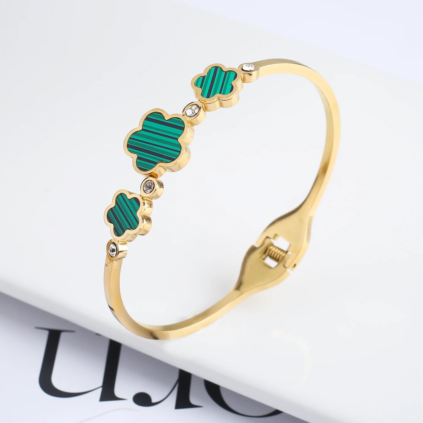New Stainless Steel Five Leaf Flower Cuff Bracelet for Woman Fashion Gold Plated No Fade Bangle Party Jewelry Accessories Clover