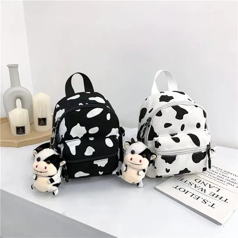 Kids Cute Cow Printed Bag Children's Girl Backpack With Stuffed Cow Lightweight Kindergarten Schoolbag Early Education Bag
