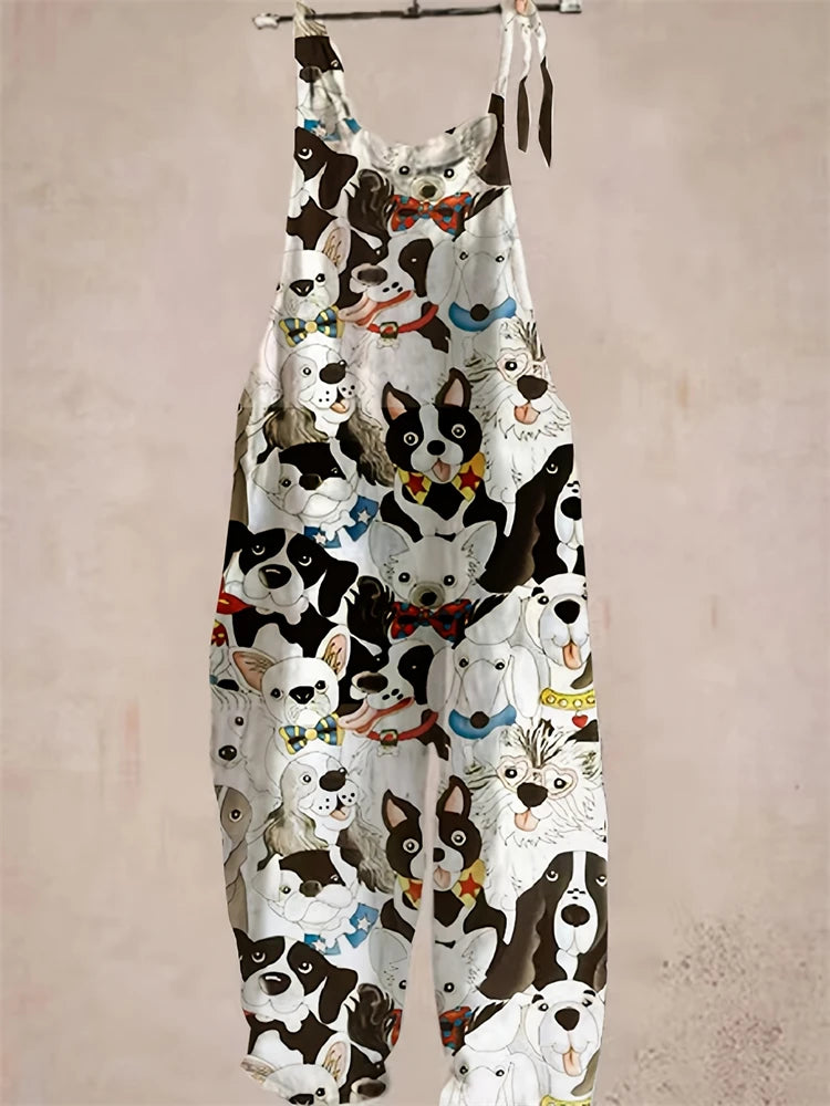 2025 Hot Women's Summer Fashion One-piece Suspender Pants Simple Comfortable Home Wide-leg Pants 3D Rooster Printed Work Pants