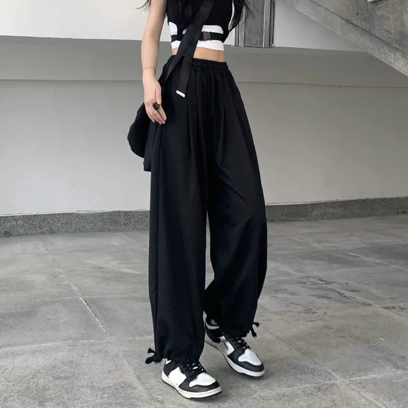 Women Retro Baggy Joggers Pants Solid Oversized Drawstring Y2K Sweatpant Woman Trendy Casual Versatile Harem Pants 2025 New