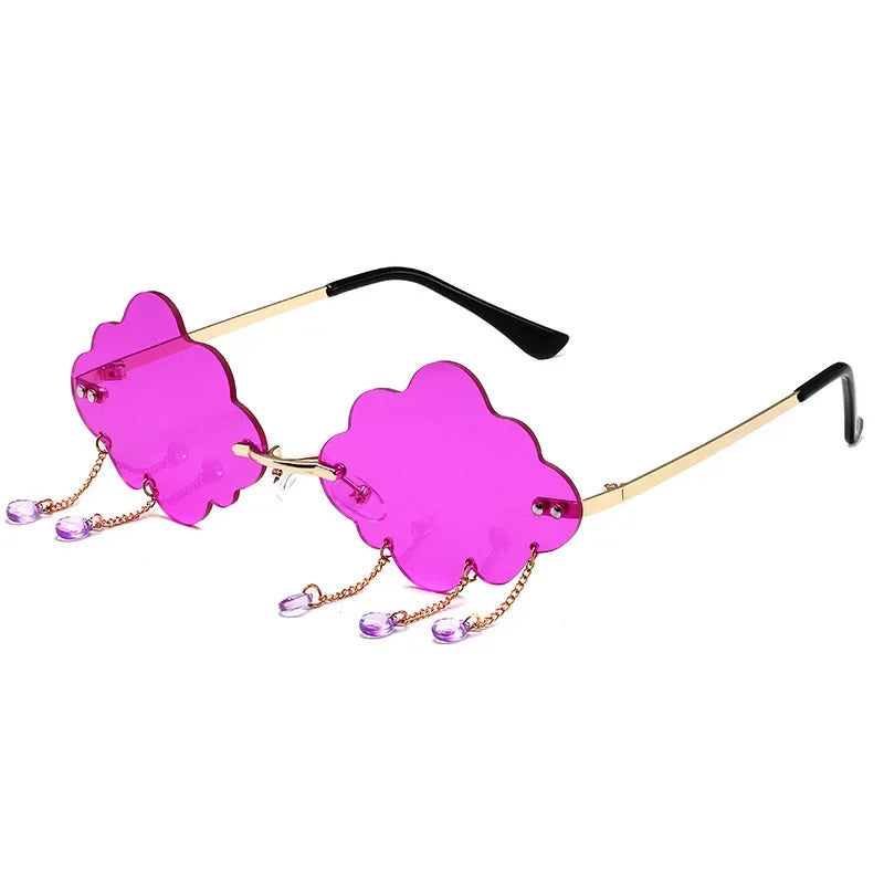 Fashion Rimless Cloud Rain Sunglasses Catwalk Women's Luxury Funny Sun Glasses Pink Shades For Women UV400 2024 Brand SG036