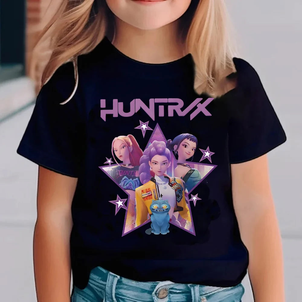Kpop Demon Hunters Children's T Shirt Women Short Sleeve Saja Boys Kids Tee Kpop Demon Hunters Tshirt Boys Girls Family Clothing