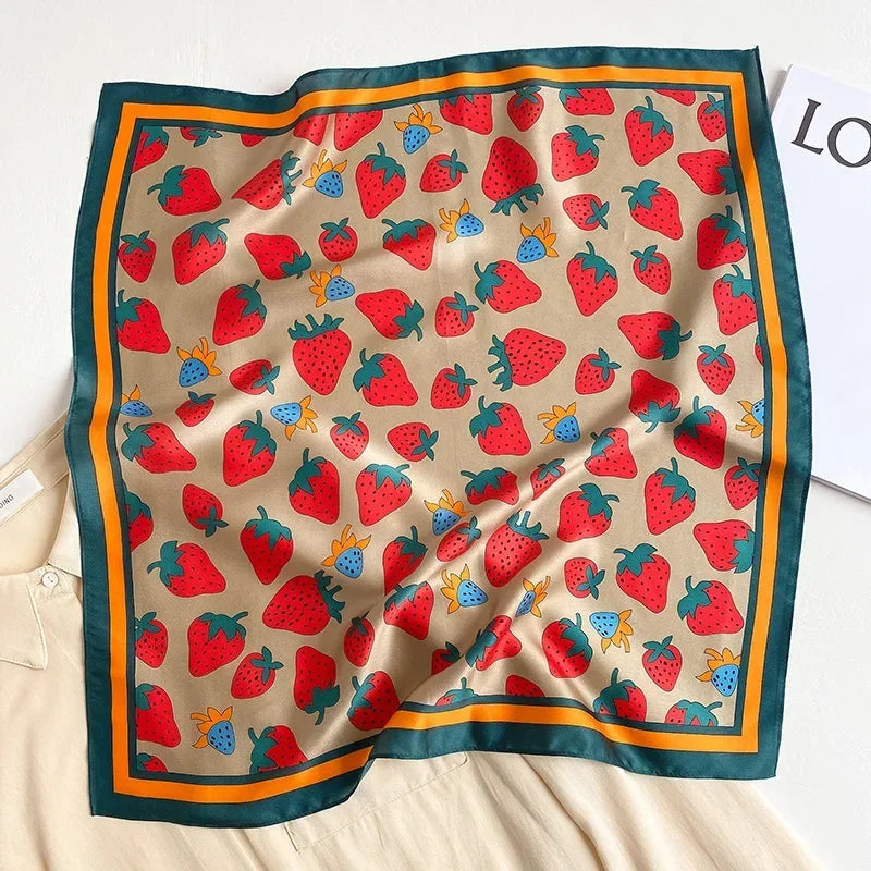 New 100% Real Silk Scarf For Woman Vintage Leopard Head Hair Scarfs Small Square Bandana Femme Office Neckerchief SD0201