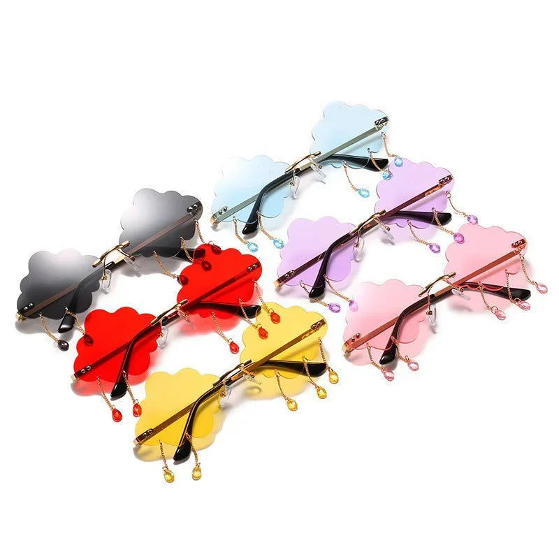 Fashion Rimless Cloud Rain Sunglasses Catwalk Women's Luxury Funny Sun Glasses Pink Shades For Women UV400 2024 Brand SG036