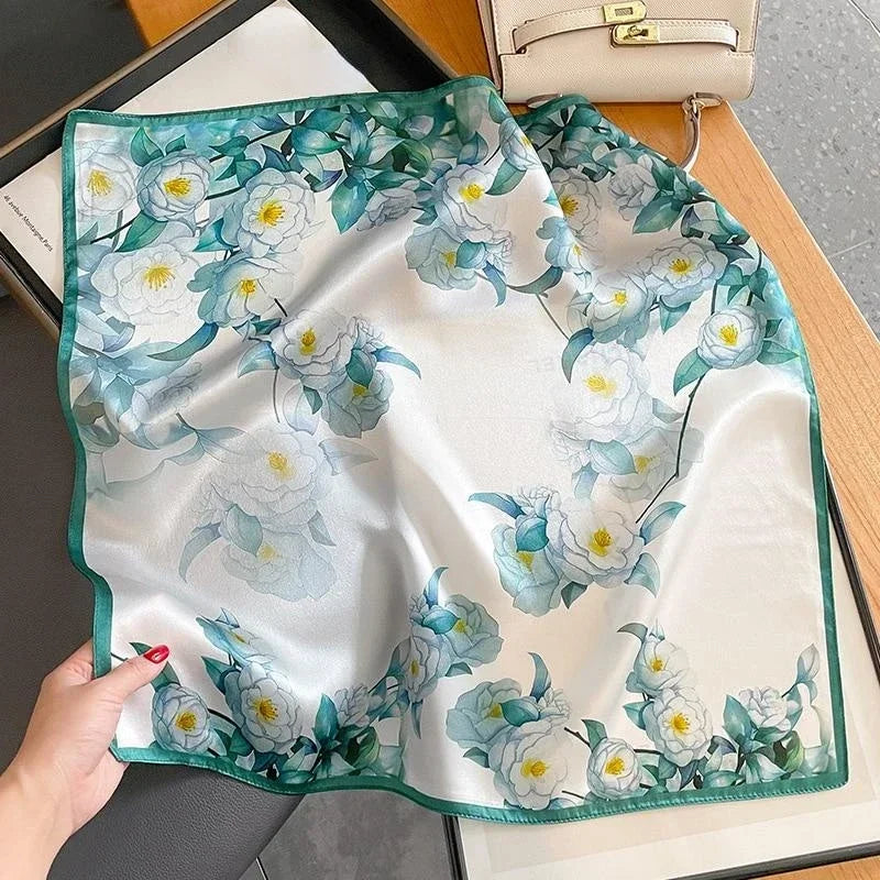 New 100% Real Silk Scarf For Woman Vintage Leopard Head Hair Scarfs Small Square Bandana Femme Office Neckerchief SD0201