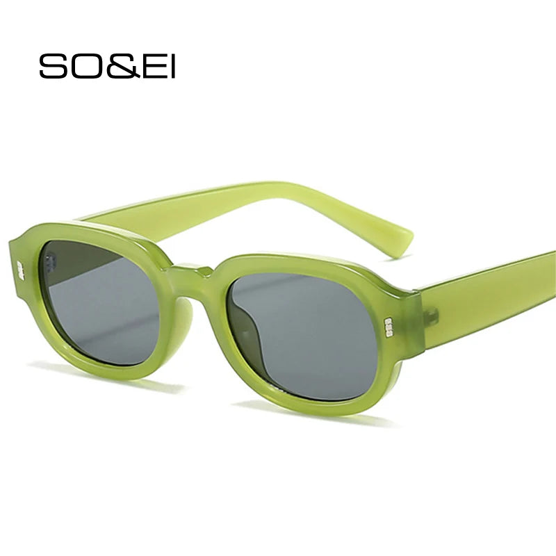 SO&EI Fashion Rivets Men Square Gradient Sunglasses Shades UV400 Retro Jelly Color Women Trending Oval Sun Glasses
