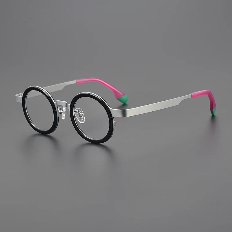 Designer spliced colored round literary glasses frame ultralight titanium fashion personality niche Harajuku prescription glasse