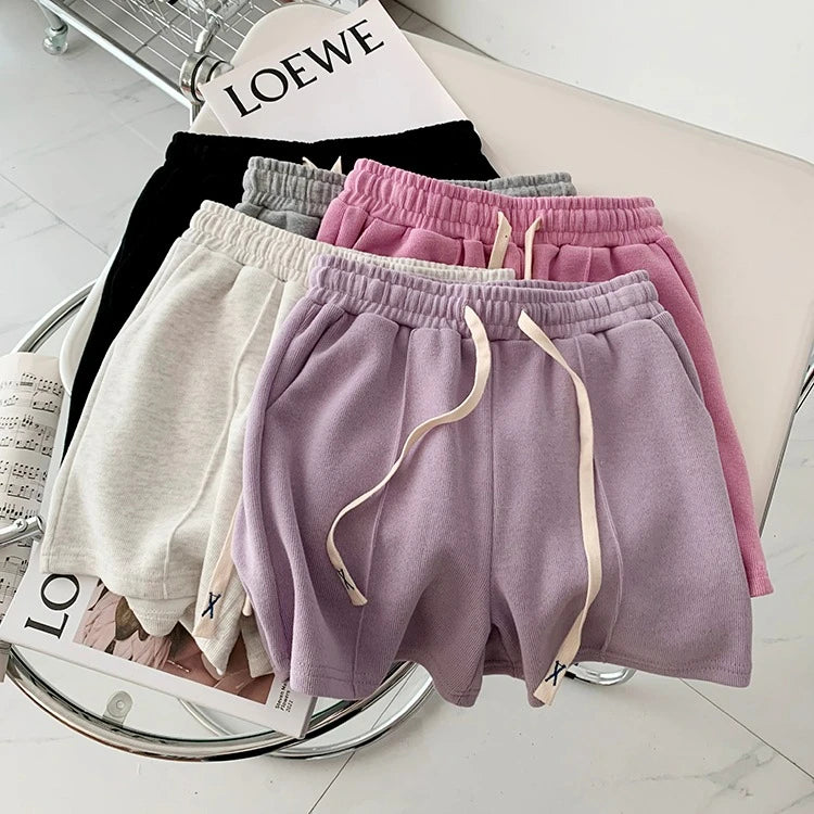 Summer Shorts Women Elasticity Lovely Girls Korean Style Sweet Students Harajuku Simple Pure Gray Oversize Trousers Female 2026