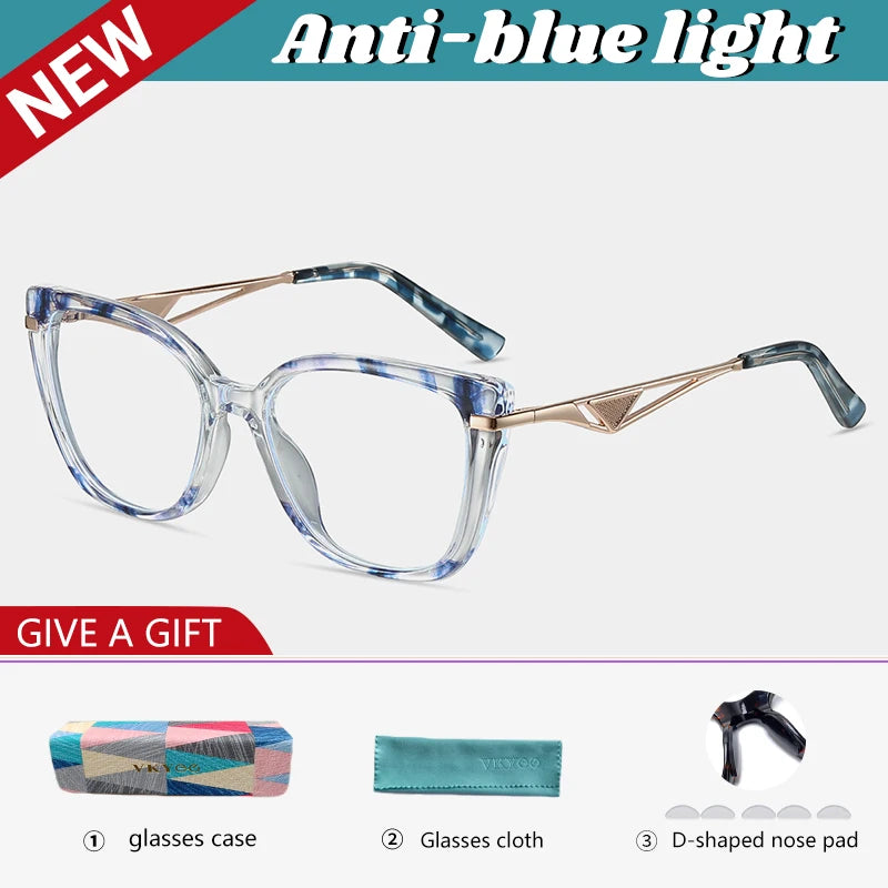 VICKY New Geometric Square Frame Fashion Design Women's Anti-Blue Light Reading Glasses Customizable Prescription 87326