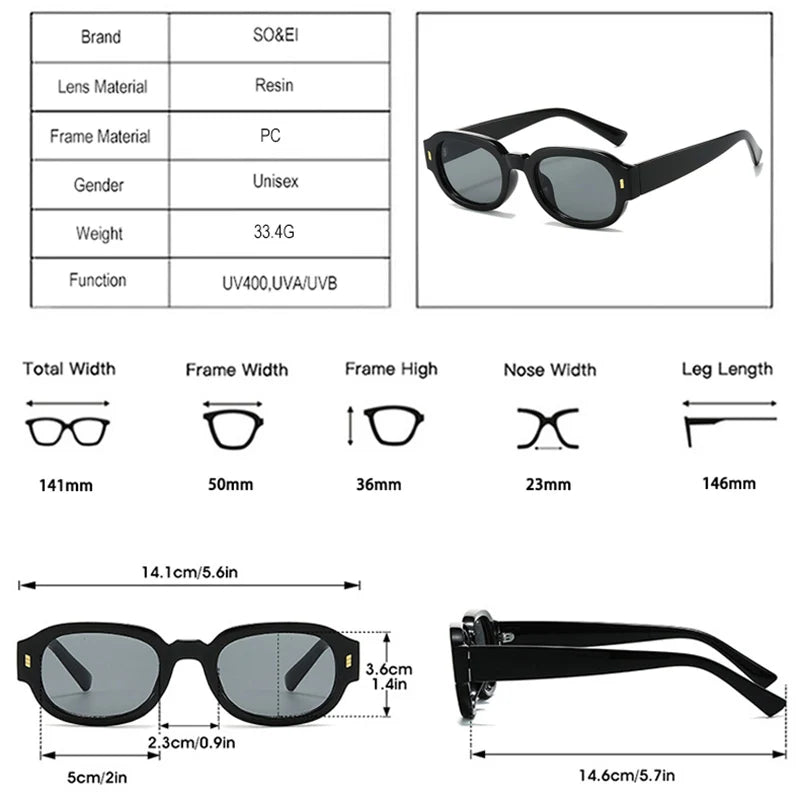 SO&EI Fashion Rivets Men Square Gradient Sunglasses Shades UV400 Retro Jelly Color Women Trending Oval Sun Glasses